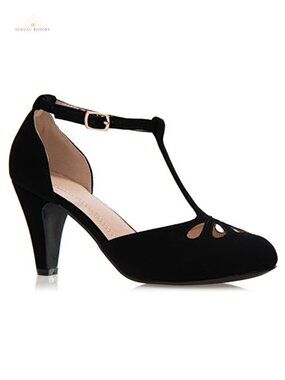 Women's Low Heel Mary Jane Pumps Round Toe Adjustable T Strap Heels